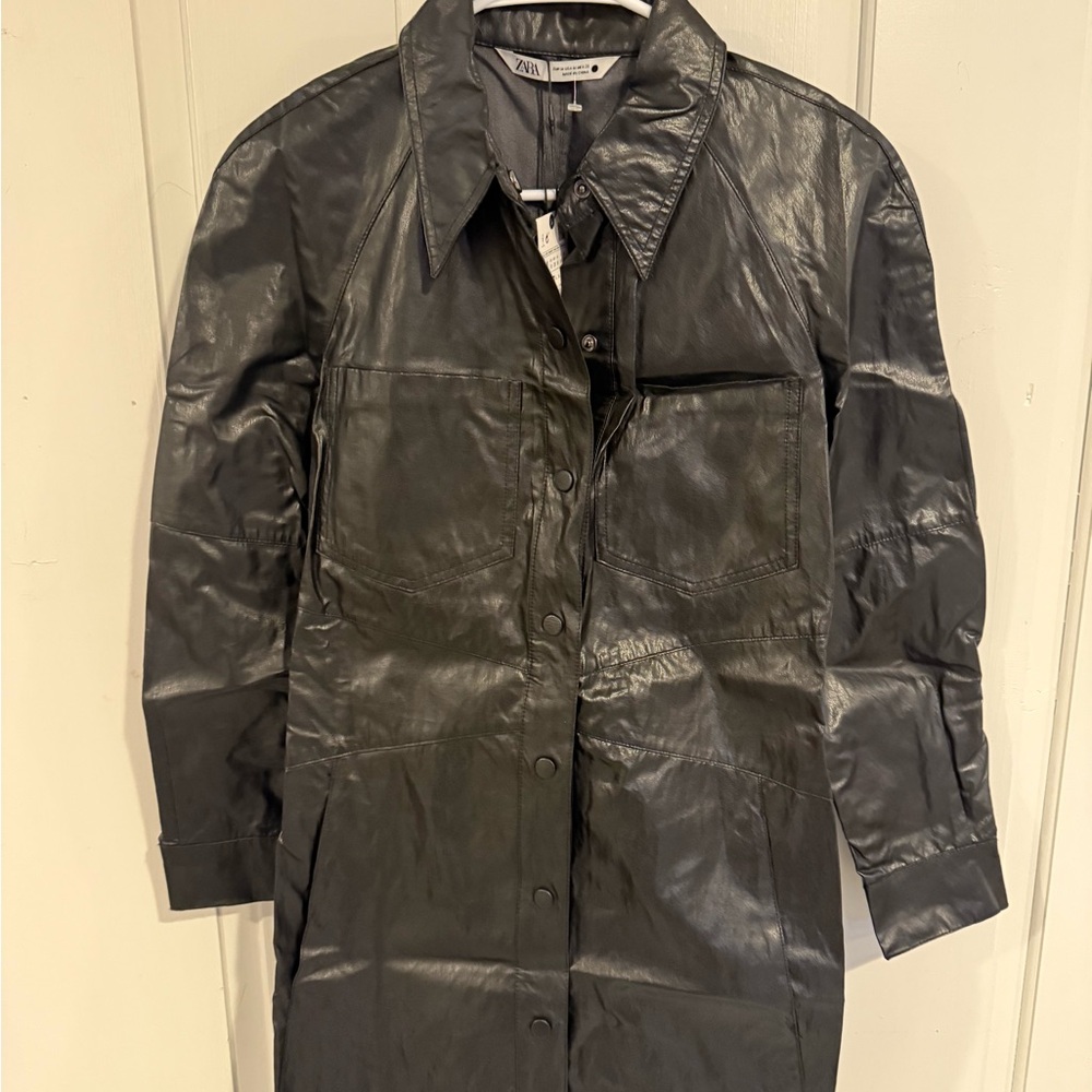 Zara Black Faux Leather Dress – Medium, New with Tags